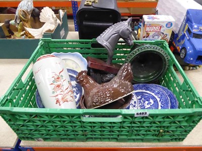 Lot 5403 - Box containing blue and white china, plus egg...