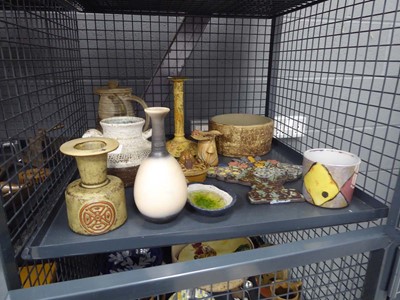 Lot 5411 - Cage containing studio pottery, candlestick,...