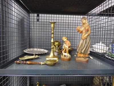 Lot 5415 - Cage containing brass candlestick, lidded...