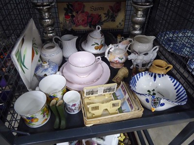 Lot 5428 - Cage containing pink glazed Tuscan crockery,...