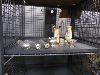 Lot 5465 - Cage containing hat pins, Edwardian vases,...