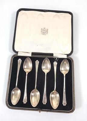 Lot 213 - A cased set of six silver teaspoons, Sheffield...