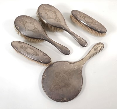 Lot 220 - A silver dressing table set including mirror...