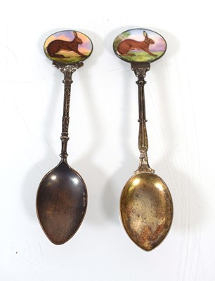 Lot 226 - A pair of silver teaspoons with enamelled...