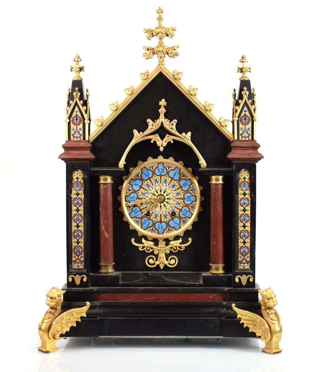 Lot 104 - A Victorian Gothic Revival table clock of...