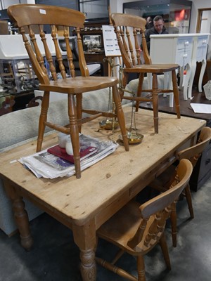 Lot 1519 - Pine farmhouse table with integral drawer and...