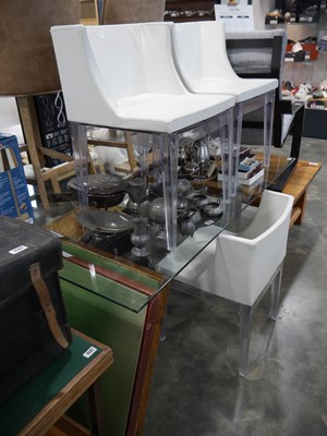 Lot 1534 - Modern chrome and glass dining table with 3...