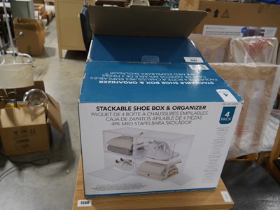 Lot 1547 - 2 boxed clear acrylic stackable shoe organisers