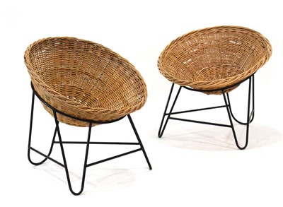 Lot 6 - A pair of 1950/60's bamboo basket chairs on...