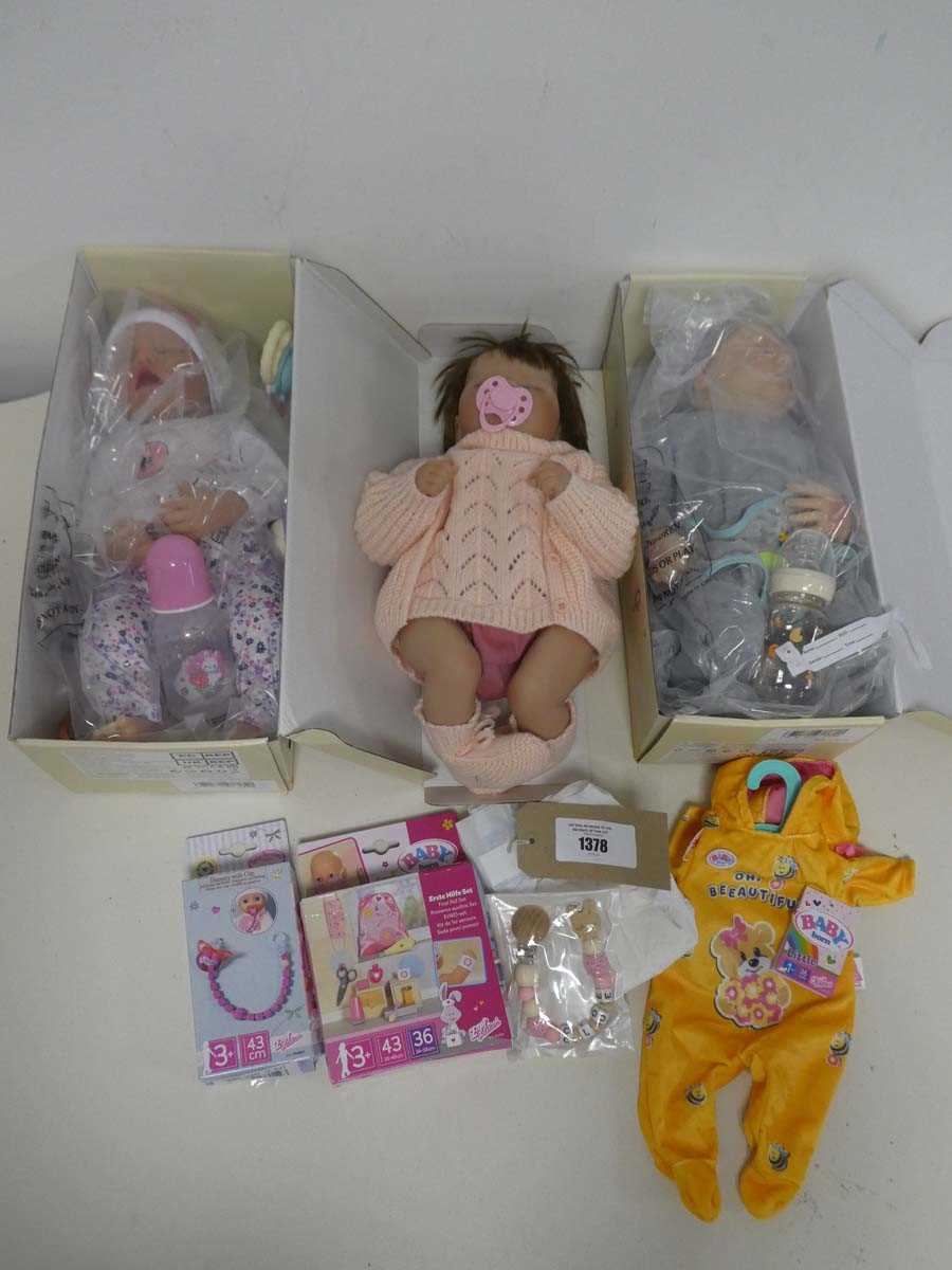 Lot 1378 - 3 Reborn baby dolls (2 in boxes) with some...