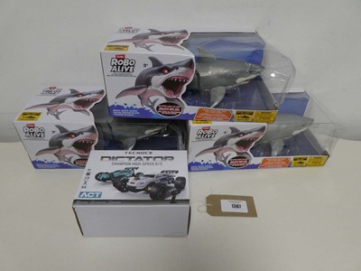 Lot 1387 - 3 Zuru Robo Alive Great White Sharks with...
