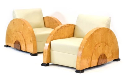 Lot 15 - A pair of Art Deco style armchairs attributed...