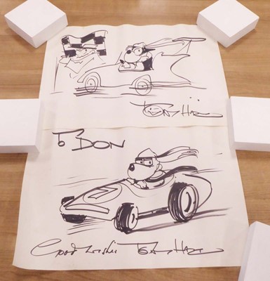 Lot 66 - Tony Hart (1925-2009), A dog in a racing car,...