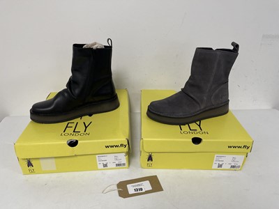 Lot 2x Boxed pairs of Fly London boots rug black...