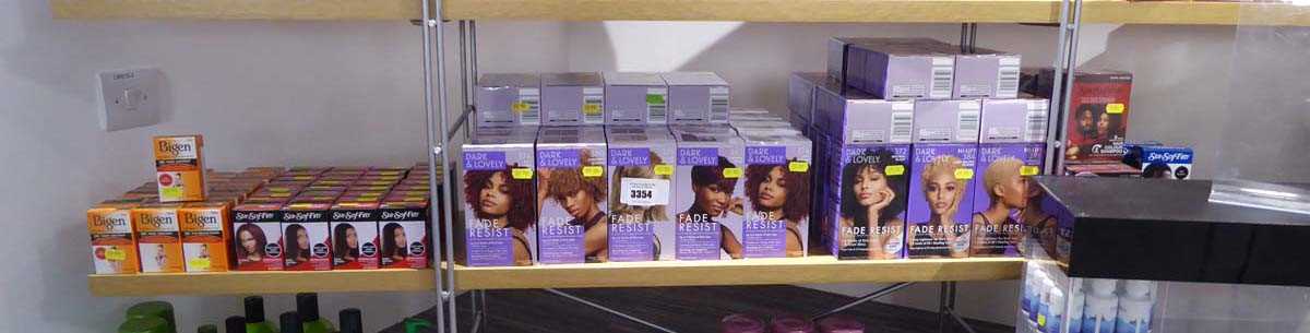 Lot 3354 - Shelf of hair products including Bigen...