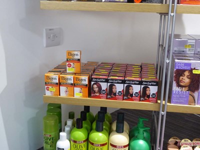 Lot 3354 - Shelf of hair products including Bigen...
