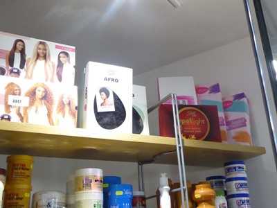Lot 3357 - Shelf containing assortment of wigs including...