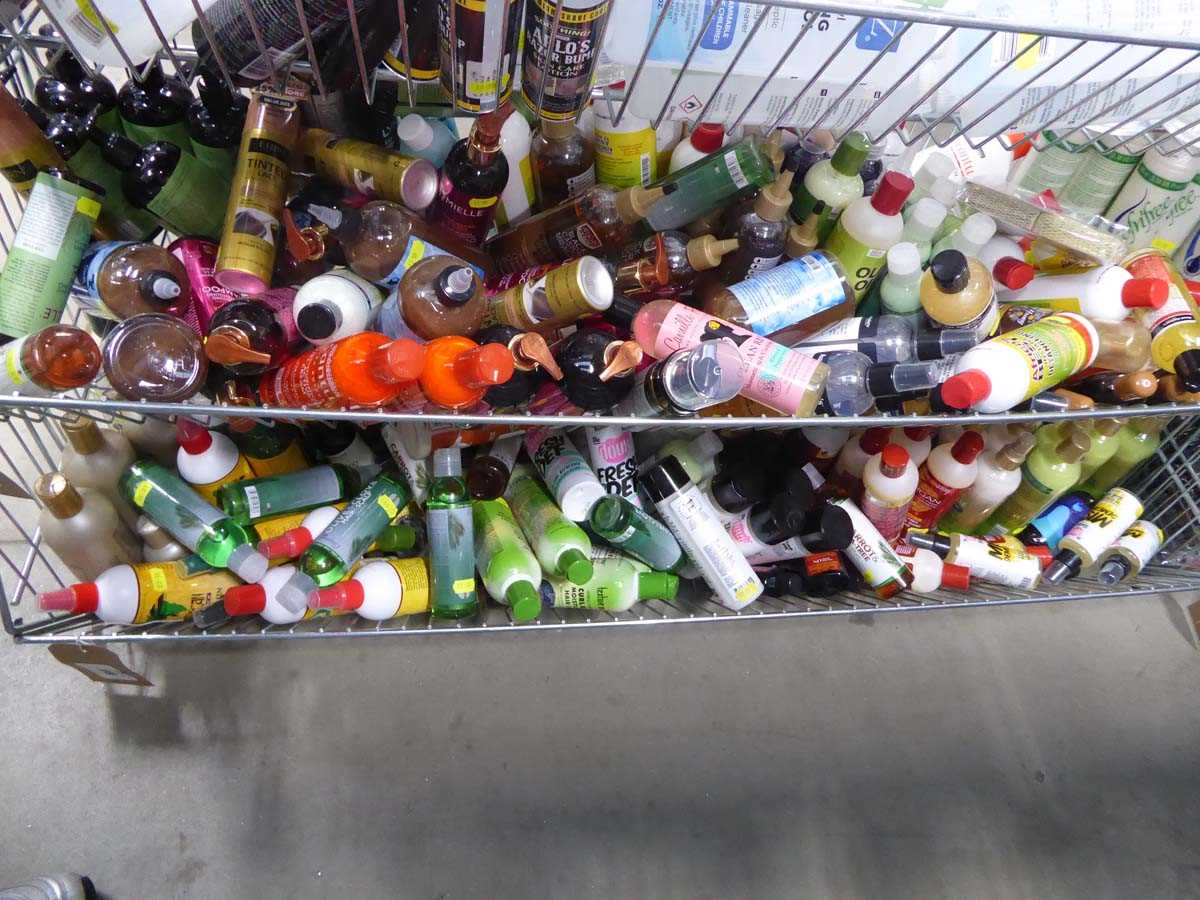 Lot 3369 - Wire basket containing assorted hair products...