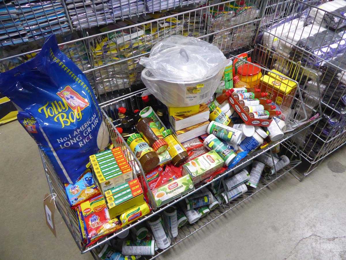Lot 3374 - Wire basket containing assorted Jamaican food...