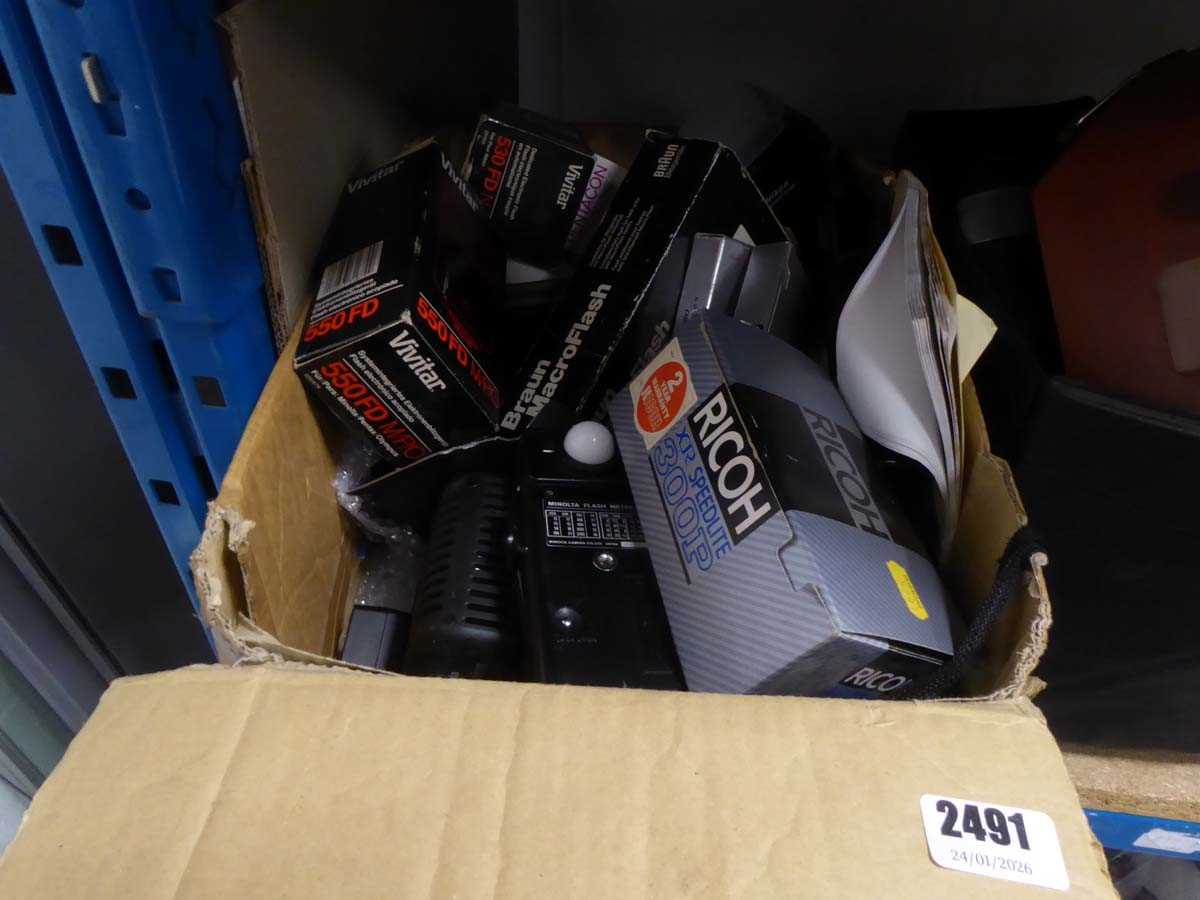 Lot 2491 - 2 boxes containing various camera equipment...