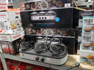 Lot 1786 - 3 Gourmet 7.1L triple slow cooker and warming...