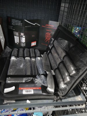 Lot 1801 - Cased 9 piece Japanese triple hardened steel...