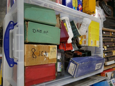 Lot 1459 - Clear plastic crate containing model railway...