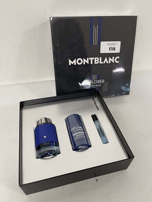 Lot 1714 - Montblanc explorer ultra blue perfume gift set...