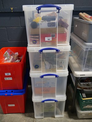 Lot 1437 - 4 stackable clear storage boxes containing...