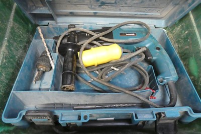 Lot 2316 - Cased Makita 110V hammer drill with Hitachi...