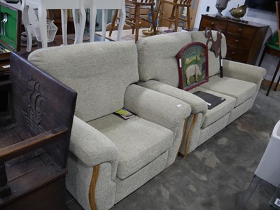 Lot 1527 - Cream upholstered lounge suite with wooden...