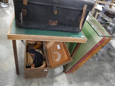 Lot 1531 - 3 folding card tables with green baize surfaces