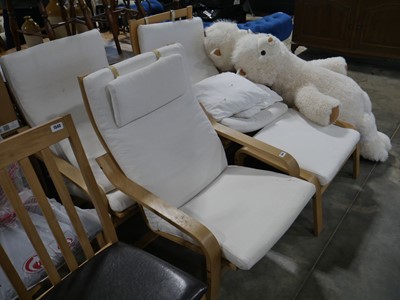 Lot 1549 - 3 bentwood framed easy chairs with white seat...
