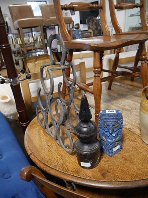 Lot 1556 - Bottle rack constructed from horse shoes, door...