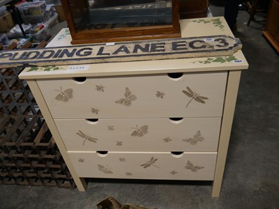 Lot 1564 - Butterfly, insect and ivy decorated chest of 3...