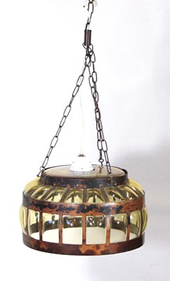 Lot 100 - A Danish ceiling light, the amber glass shade...
