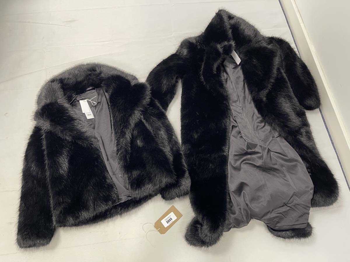 Lot 2x Forever New black faux fur coats
