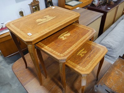 Lot 1024 - Nest of inlaid yew effect coffee tables with...