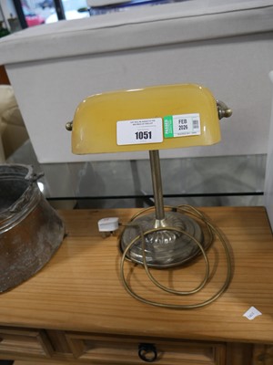 Lot 1051 - Brass finish bankers type lamp with yellow...