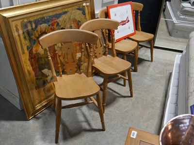 Lot 1071 - Set of 4 beech farmhouse style dining chairs
