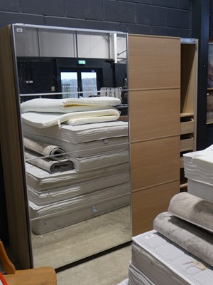 Lot 1072 - Modern wood finish wardrobe system with...