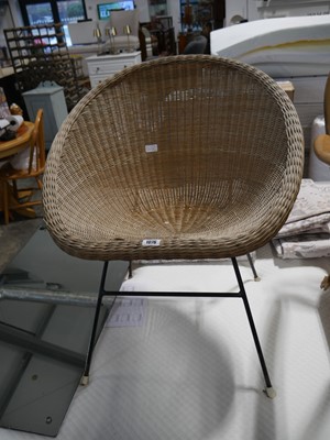 Lot 1076 - Wicker bucket seat on wire work frame