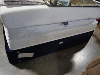 Lot 1077 - Blue upholstered divan king size bed base with...