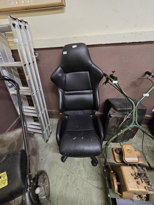 Lot 183 - A modern black leatherette upholstered desk...