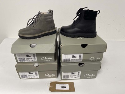 Lot 4x Boxed pairs of children's Clarks lorcam...