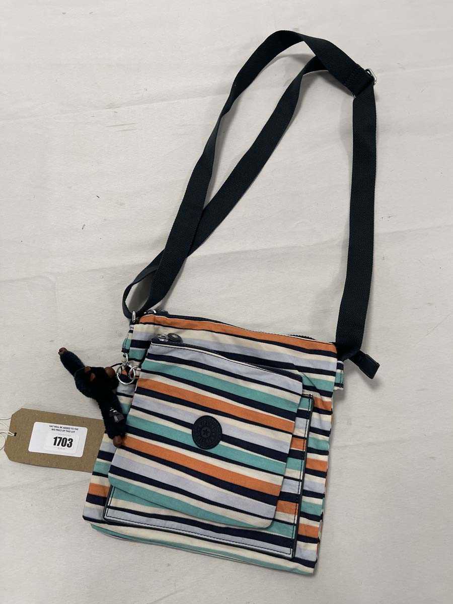 Lot Kipling stripe handbag in navy with monkey...