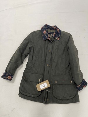 Lot Barbour wax jacket in khaki size 10 (signs of...