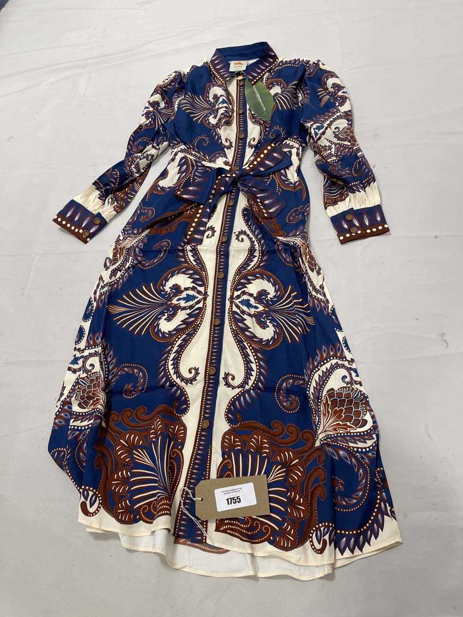 Lot Farm Rio arabesque scarf blue midi dress size XS