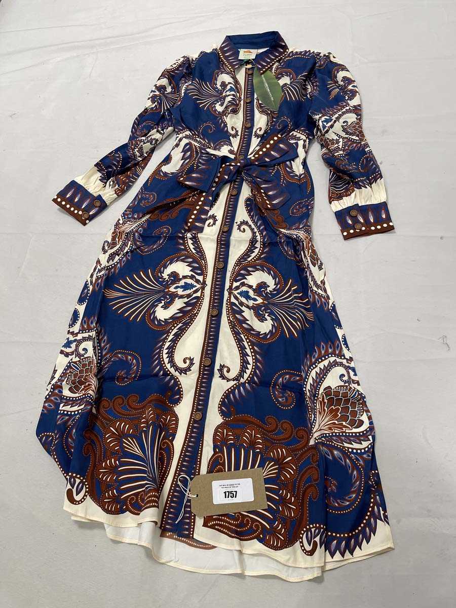 Lot Farm Rio arabesque scarf blue midi dress size S