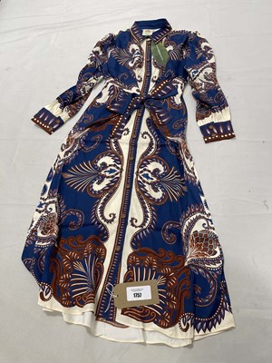 Lot Farm Rio arabesque scarf blue midi dress size S